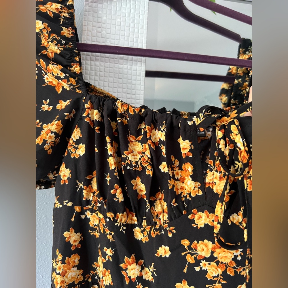 Floral Black and Orange Dress